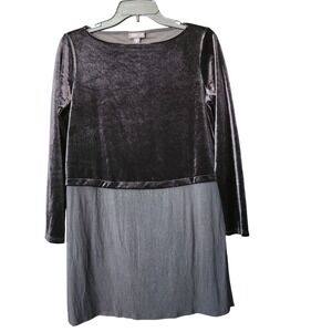 J. Jill Wearever Black Velvet Slit Knit Pullover‎ S Mixed Media Tunic Top Blouse